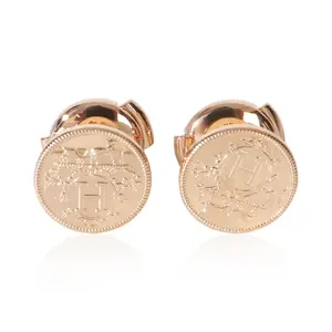 Pre-owned NY155593 Hermes Rose Gold Very Small Model Ex Libris Earrings