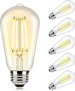 6-Pack Dimmable LED Light Bulbs 60W Equivalent, Vintage Edison Light Bulbs, 2700K Warm White ST58 7W LED Bulb Super Bright 850LM, 90+CRI, Clear Glass Antique Decorative Filament Bulbs