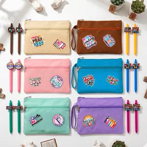 Office & School Supply Set: 12 Soft-Grip Bible Pens, 6 Large-Capacity Embroidered Pencil Pouches - Ideal Gifts for Colleagues, Daily Office & School Stationery