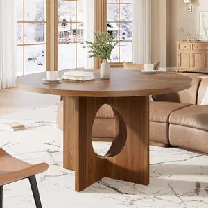47" Round Kitchen Dinner Table - Sturdy Pedestal Design, Space-Saving for 4-6 Person Family Meals, Not Including Chairs