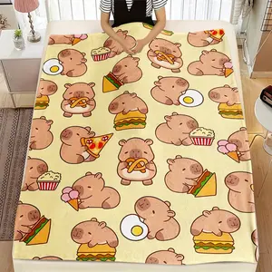 Soft Flannel Blanket with Capybara Pattern, Reversible and, Perfect for Sofa Bed Office Nap Travel Unique Gift Idea