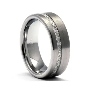 Tungsten Carbide Ring for Men, 8mm Meteorite Pattern Wedding Band, Comfort Fit, Hypoallergenic with Free Personalized Engraving