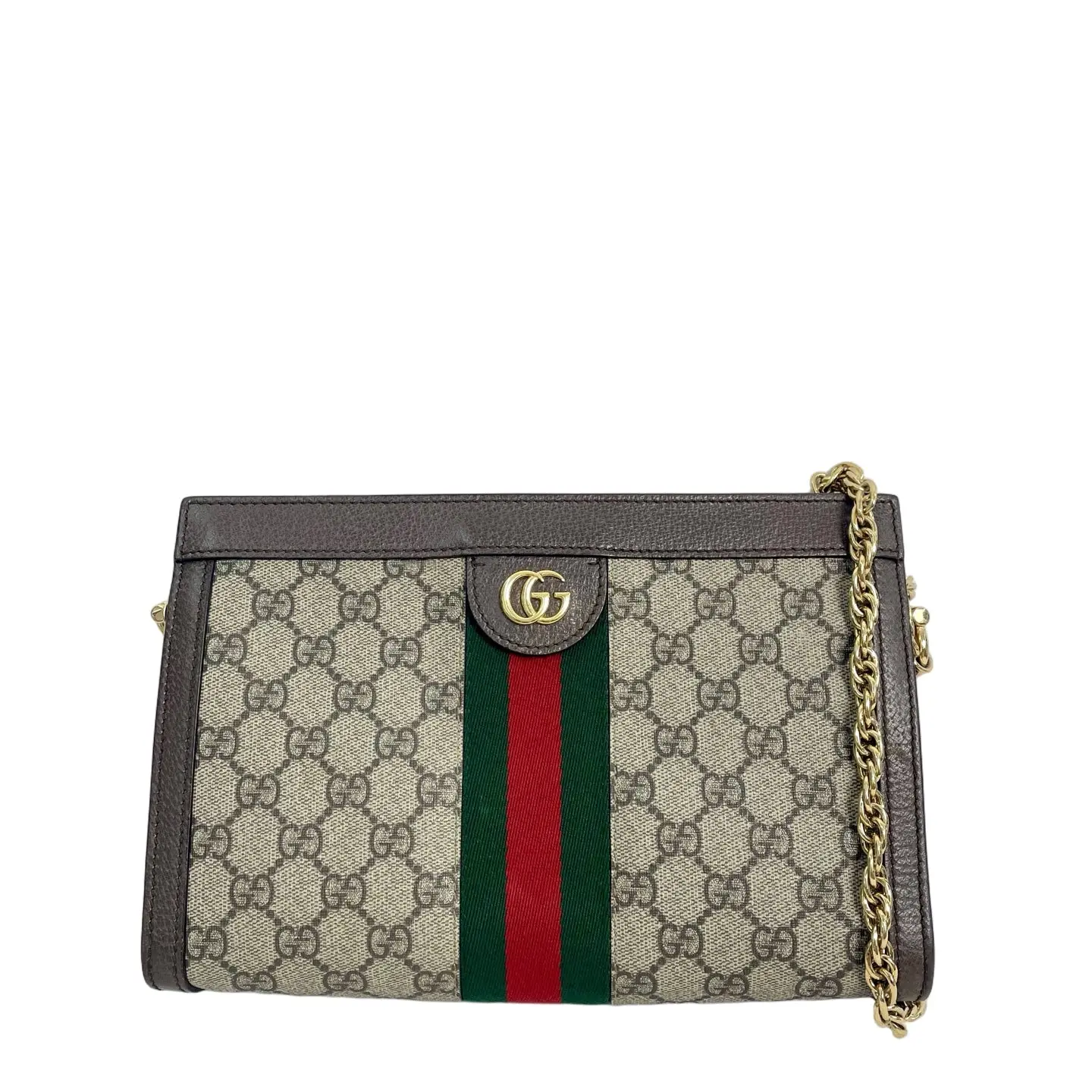 Pre-owned canvas shoulder bag Gucci Ophidia GG Supreme Chain Wallet Beige/Ebony with Web Stripe