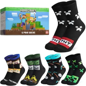 Boys Calf Length Socks, Soft Breathable Creeper Everyday Sports School Socks Multipack - Gifts for Gamers