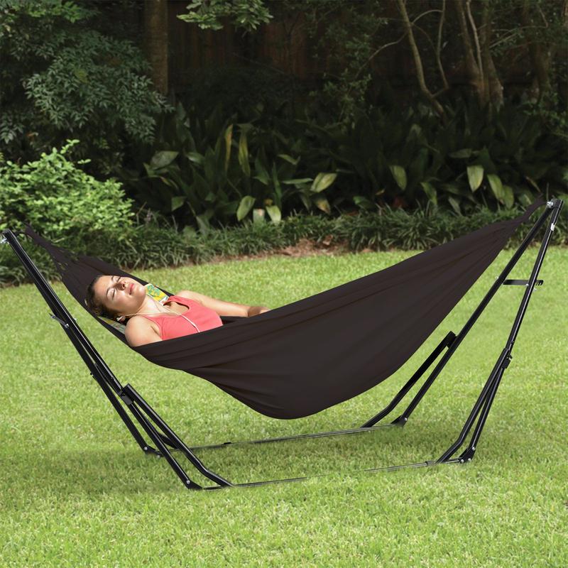 【Autumn Sale】GDY Hammock Life Double Fabric Hammock Chair with Stand Black Max 450 lbs Capacity for Hammock Camping Outdoor Lounge Modern Aesthetic Design Minimal Portable Compact Easy Setup Carabiners Included