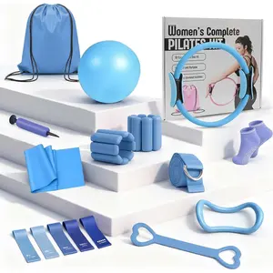 Pilates Kit for Women - 16 count  Pilates Equipment Set with Magic Circle Ring, Ball, 5 Resistance Bands, Yoga Strap, Ankle Weights, Grip Socks &  | Pilates Starter Kit