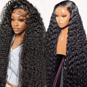 13x4 13x6 Deep Wave Lace Frontal Wig Drawstring Glueless Wig Human Hair 6x4 5x5 Wear Go Pre Cut Lace Closure Wig 10A Brazilian PrePlucked Hairline Natural Black