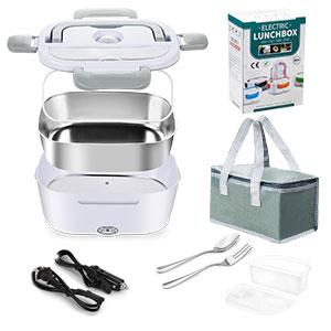 Electric Lunch Box for Adults, 1.5L 60W Leakproof Heated Lunch Box | 12/24/110/220V Portable Food Warmer for Car, Truck, Office with SS Fork&Spoon and Insulated Carry Bag , Lonchera Para Trabajo