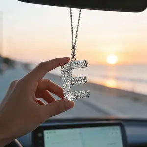 Diamond Letter Car Pendant, Rearview Mirror Hanging Ornament, Interior Decoration Charm, Stylish Vehicle Accessory, Car Trinkets, Car Accessories