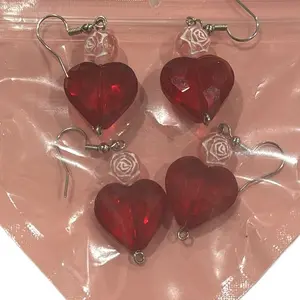 Valentine’s Day Heart Earrings - Limited Edition Red Hearts with Rose Beads