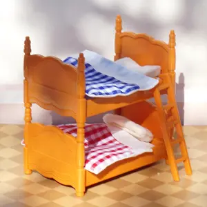 Dollhouse Miniature Bedroom Furniture Set, 9 Counts/set Including 2 Beds, 2 Blankets, 2 Pillows, 1 Ladder, 2 Quilts, Dollhouse Accessories, Decor Doll