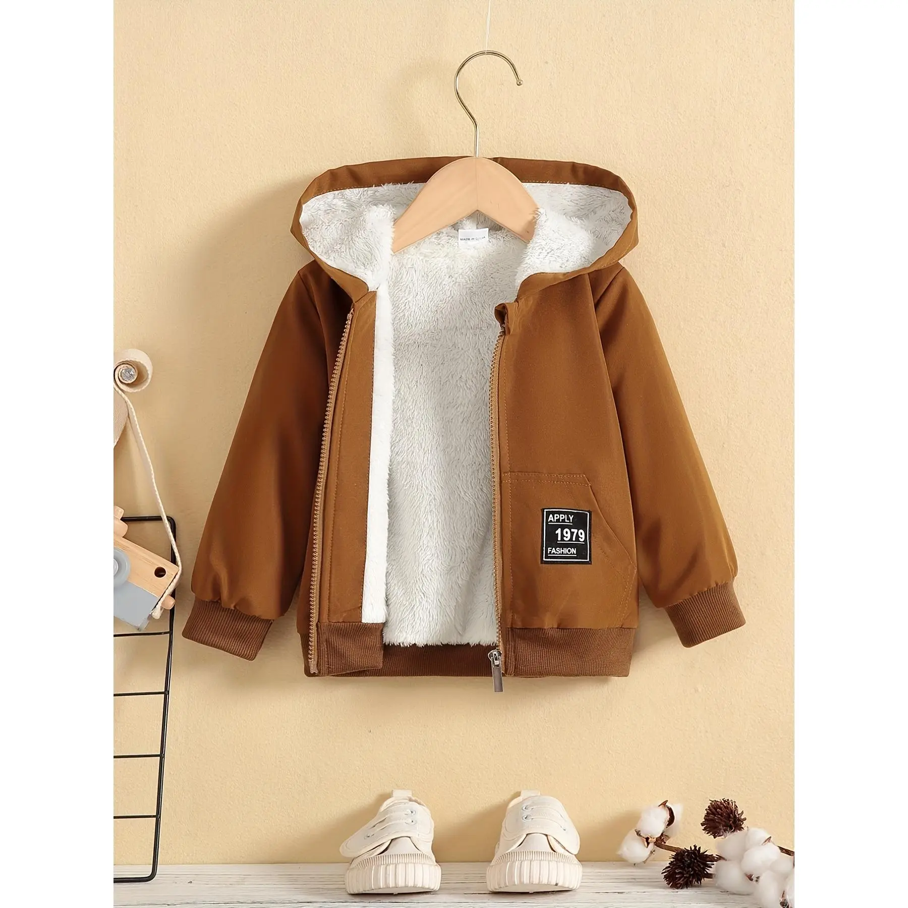 Kids Fleece Lined Warm Hooded Zipper Coat for Casual Wear Toddler Baby Jacket