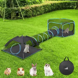 Outdoor Cat Enclosures For Cats Indoor  Patio Portable Mesh Tent Tunnel Playhouse With Free Carry Bag & Metal Rod Multiple And Small Animals Includes Playpen+cat Tent+pet