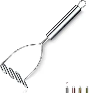 Classic Stainless Steel Potato Masher Heavy Duty Mirror Polish Hand Masher for Vegetables & Fruits Dishwasher Safe 9.6 Inch Ergonomic Handle
