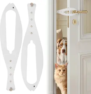 Cat Door Latch, 2 Pcs Cat Door Stopper Pet Door Latch to Keep Dog Out of Litter Box and Food, Door Prop for Cat with 5 Adjustable Size Strap 2.5-6" Wide, No Measuring, Easy to Install, White LIBBEPET