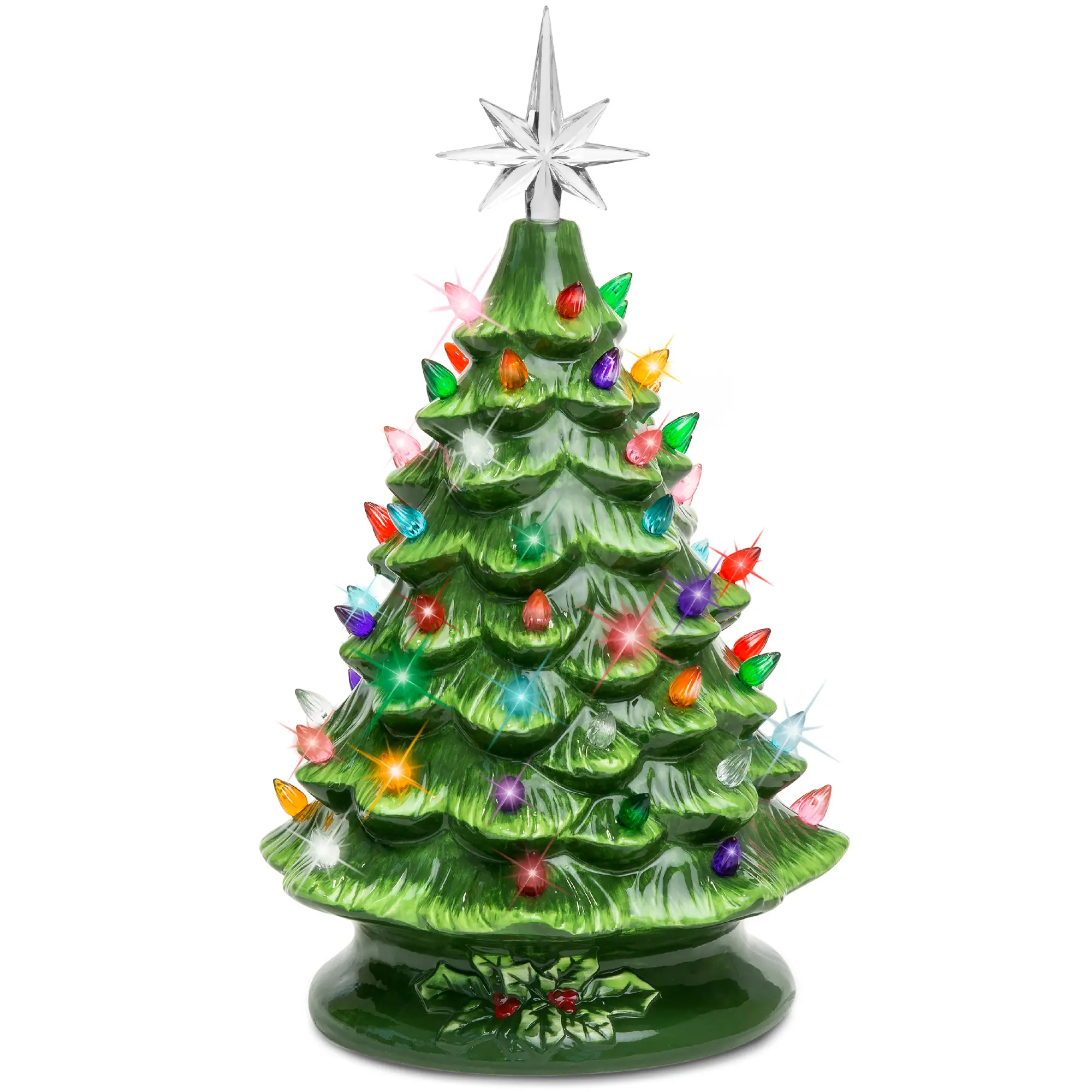 15in Pre-Lit Hand-Painted Ceramic Tabletop Christmas Tree 15in Pre-Lit Hand-Painted Ceramic Tabletop Christmas Tree