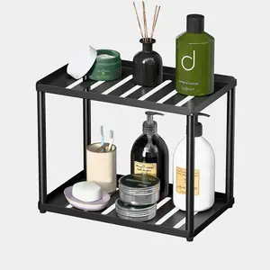 2 Tier Bathroom Counter Organizer, Rectangular Vanity Organizer Shelf, Skincare and Makeup Countertop Storage Rack for Kitchen, Bathroom, Bedroom, Black (Standard Version)