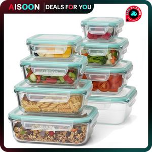 [Free Gift] 8 Pack Borosilicate Glass Food Storage Containers (8 Containers+1 Utensil) Stackable Airtight BPA Free Oven/Microwave/Freezer/Dishwasher Safe