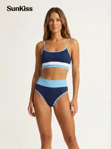 SunKiss High Waisted Bikini Set for Women Tummy Control Tie Side High Cut Two Piece Swimsuit Beach Vacation Swimwear