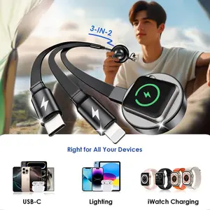 【2 Pack】Retractable 3 in 2 Multi Charging Cable, Portable USB A to Type C + Apple Watch Magnetic Charger Cord Compatible with iPhone Samsung Galaxy & Apple Watch Ultra Series