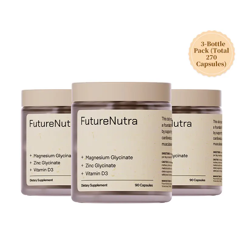 Magnesium Zinc D3 Triple Blend Capsules | FutureNutra High Absorption Glycinate Complex for Stress Relief & Post Workout Recovery,3-Bottle Pack (Total 270 Capsules)