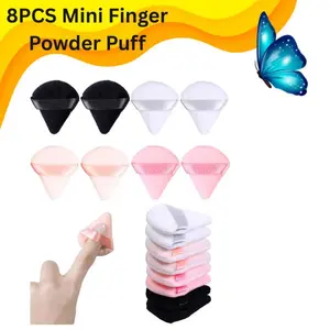 8PCS Mini Finger Powder Puff – Triangle Velour Puffs for Face, Setting Powder, Under Eye & T-Zone, Reusable Small Makeup Sponges for Women