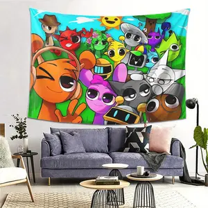 Sprunki Incredibox Tapestry - Vibrant Cartoon Design, Lightweight & Durable Polyester Peach Light Beige Fabric, Soft Wall Art for Bedroom & Living Room, Indoor/Outdoor Decor, Perfect for Kids’ Spaces or Playful Home Accents 60X40