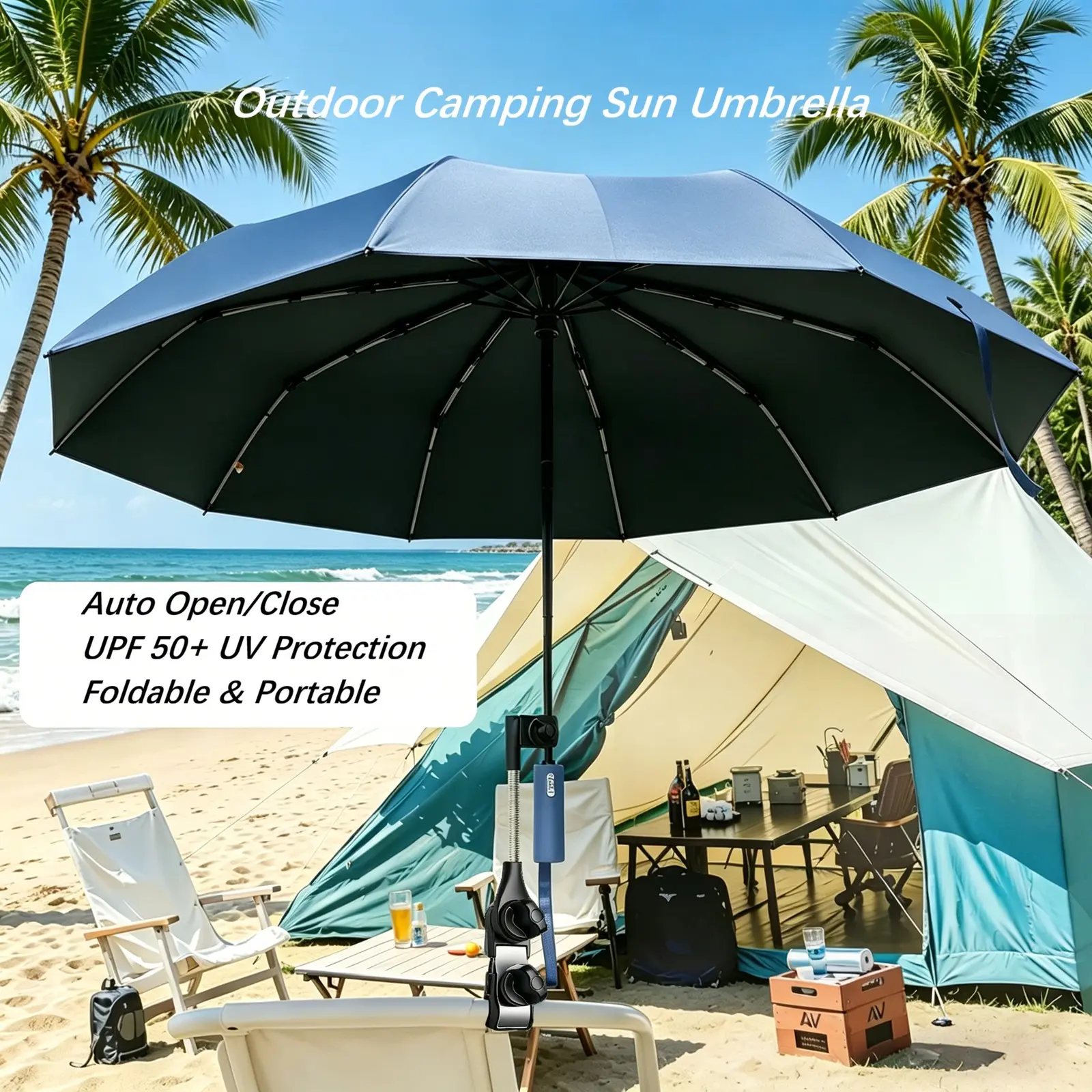 Outdoor Camping Sunshade Umbrella with Clip, Foldable UV Protection, Beach Gear, Essential for Hiking, Fishing, Golf, Travel, Sun Parasol Umbrella, Outdoor Umbrellas, Outside Umbrellas