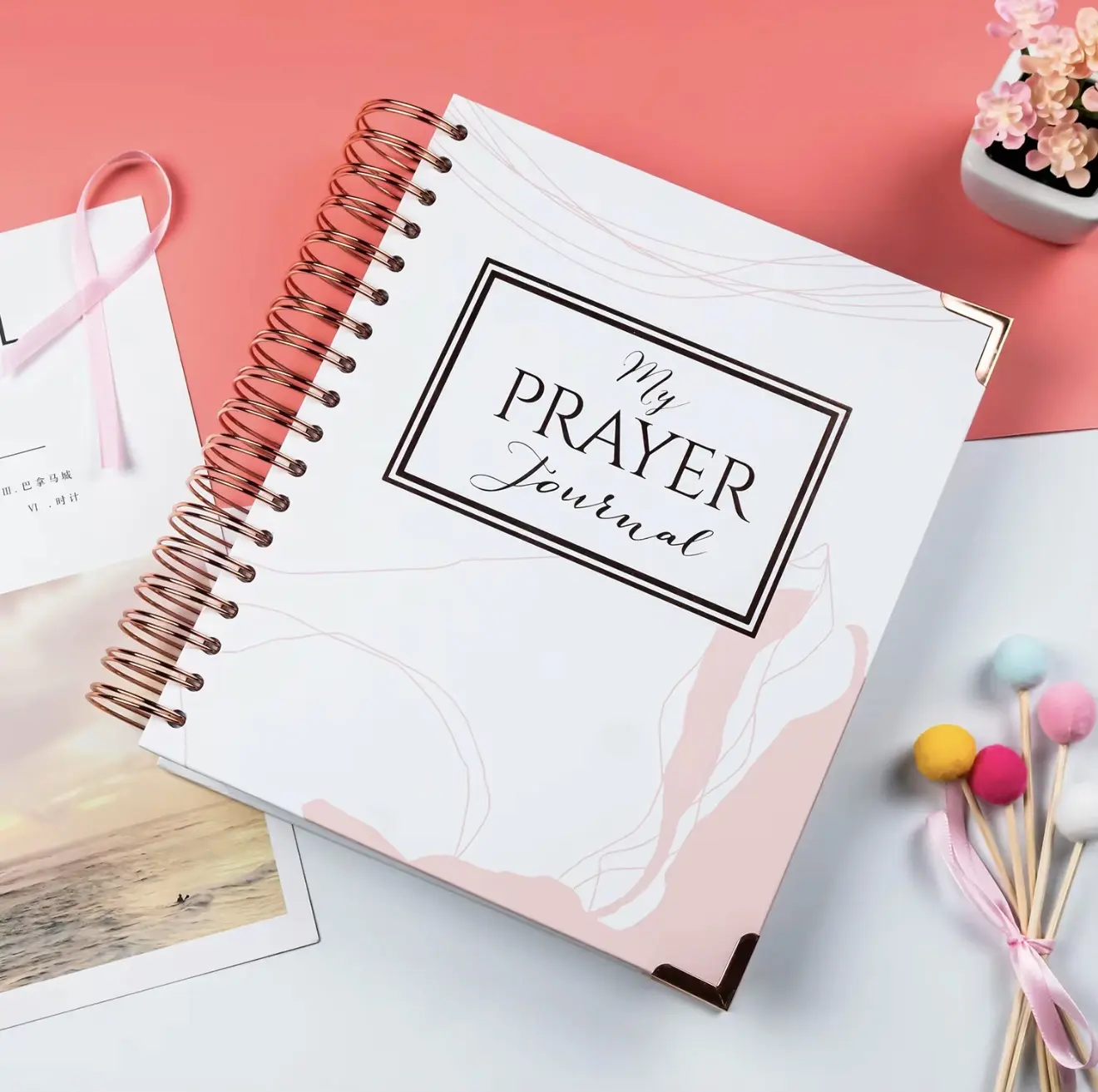 Women's Christian Aesthetic 180-Day Hardcover Rose Gold Spiral Coil Devotional Notebook - Daily Guided Journal, Interactive Prayer Workbook