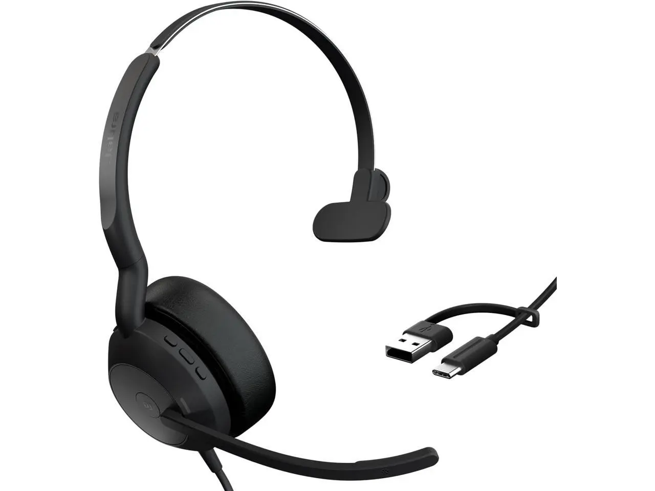 Jabra Evolve2 50 Wired Single-Ear Headset - Noise Cancelling Headphones, Bluetooth Headset for Work with Noise Cancelling Microphones, Works with Online Meeting Platforms Like Zoom & Google, Black