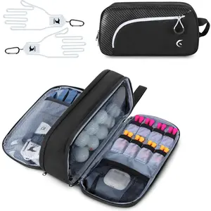 Golf Glove Holder Case with 2 Glove Shaper, Protective Golf Ball Bag Accessory Storage Organizer for Tees Balls Markers, Golf Gifts for Men Women, Black