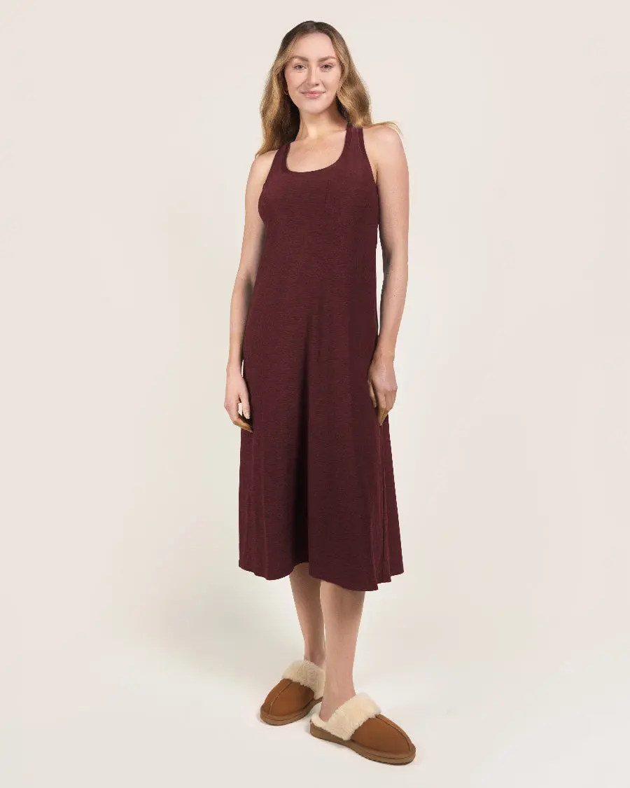 Women's Soft Silky Oversized Nightgown - A-Line Scoop Neck Sleeveless Casual Sleepwear with Chest Patch Pocket, Full-Coverage Cut, Ankle/Calf Length