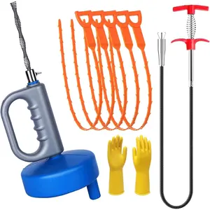 Drain Clog Remover (5pcs)&Drain Auger 32 FT (1pcs)&Drain Snake Hair Remover (1pcs),Toilet Plumbing Snake Set for Toilet Sewer Shower Kitchen Bathroom Tub Clogged Drains Opener Cleaning Tool