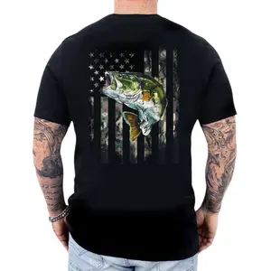 Cotton Short Sleeve  T-Shirt American Flag (Printing) Camouflage Weaver Fishing T-Shirt