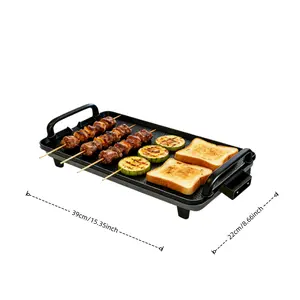 Smoke-free electric grill pan, suitable for family gatherings; nonstick grill pan; indoor grill rack combo (2-in-1); nonstick coating; can simultaneously cook steak/oysters/kebabs; multi-person barbecue grill; adjustable temperature; includes an oil colle