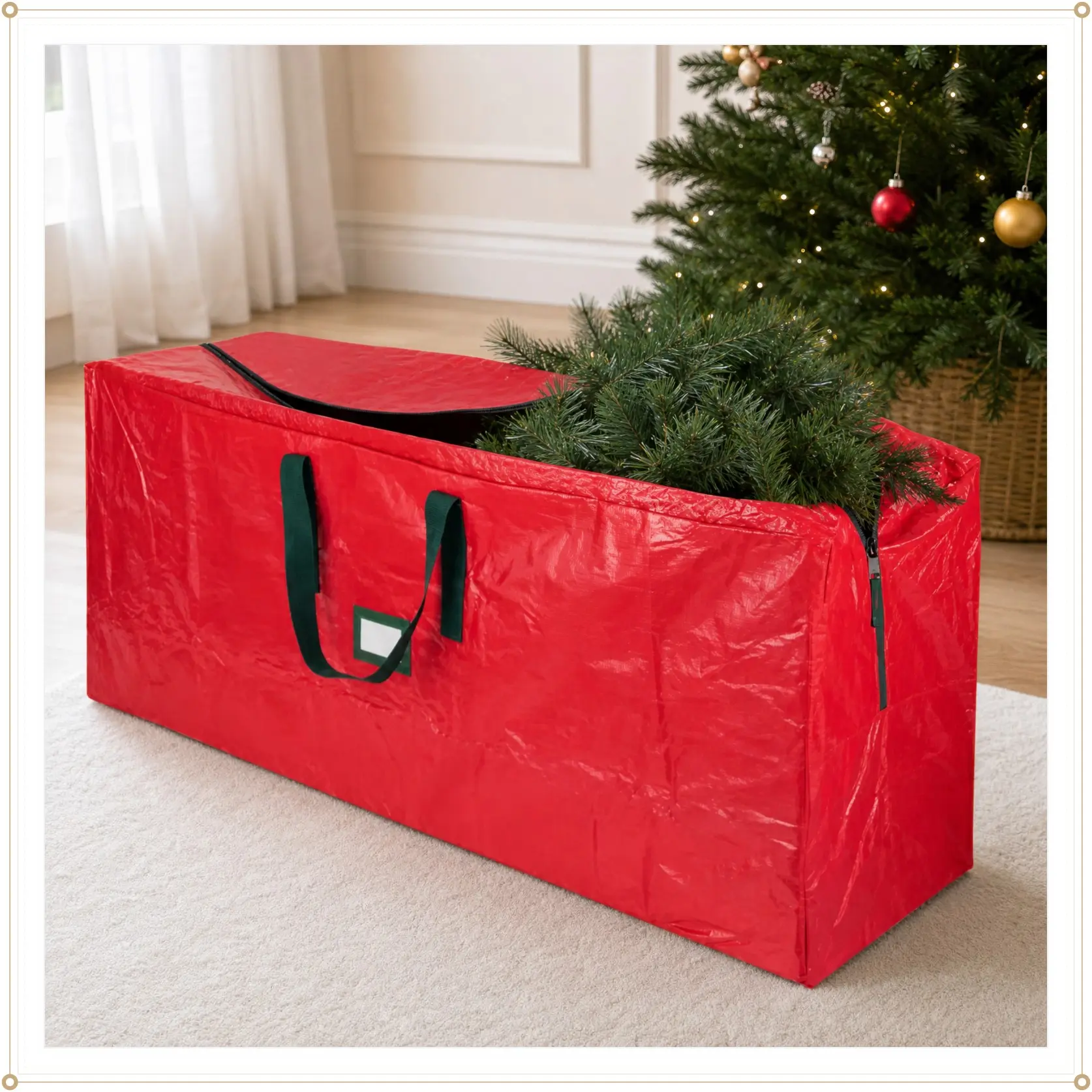 Heavy Duty Christmas Tree Storage Bag 9 Ft - Christmas Tree Bag Red - Tree Bags For Storage - Xmas Tree Storage Bag Holds 9 Ft Christmas Tree Bag For All Year Round Christmas Storage
