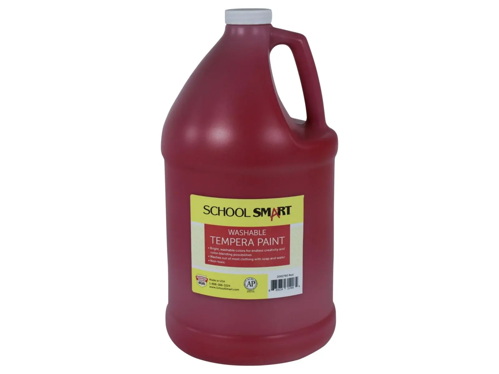 School Smart 2002760 1 gal Washable Tempera Paint - Red, Arts and Crafts Supply, Plastic Bottle, All Ages Use, AP Non-Toxic Certified
