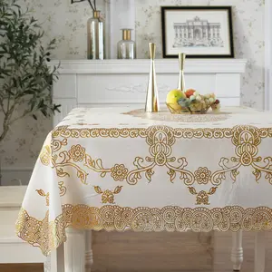 1PC Rectangular/Round Ironed Gold Tablecloth Floral Pattern Desktop Decoration Suitable For Picnic Or Holiday Party Home Decoration