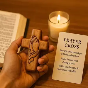 Handmade Wooden Prayer Crosses for Gifting, Includes Pouch & Prayer Card, Compact Wooden Cross, Perfect Christmas Present, Home Decor