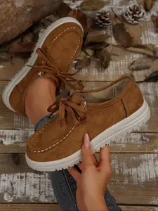 Women's Casual Comfortable Flat Shoes, Spring & Fall Outdoor Slip-On Round Toe Design, Perfect for Daily Commuting & Vacation Wear, Casual Flats