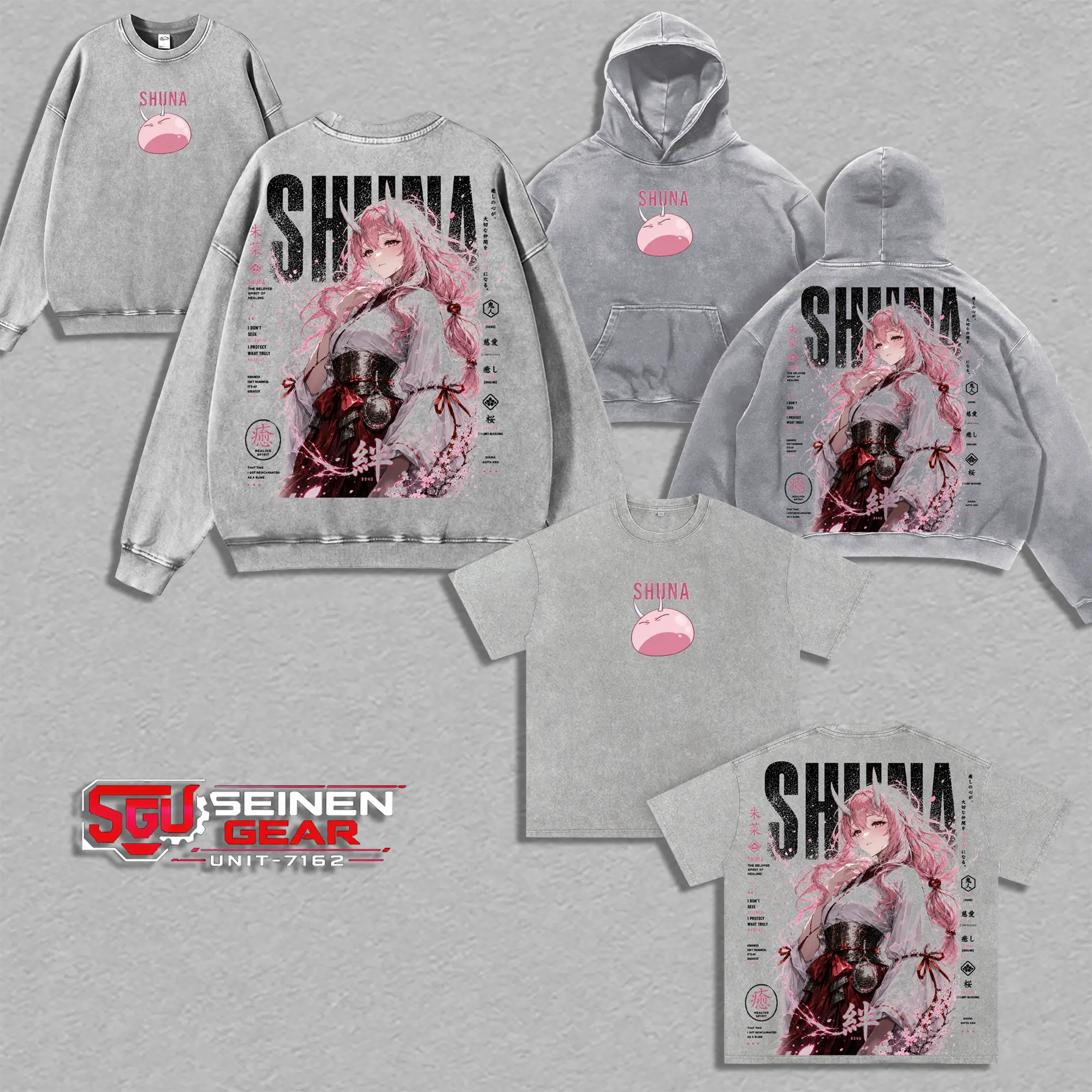 Shuna and Diablo Vintage Washed Oversized T-Shirt Hoodie Sweatshirt, That Time I Got Reincarnated as a Slime Anime Back Print Graphic Tee, Heavyweight Cotton Streetwear, Casual Outfit for Anime Lovers