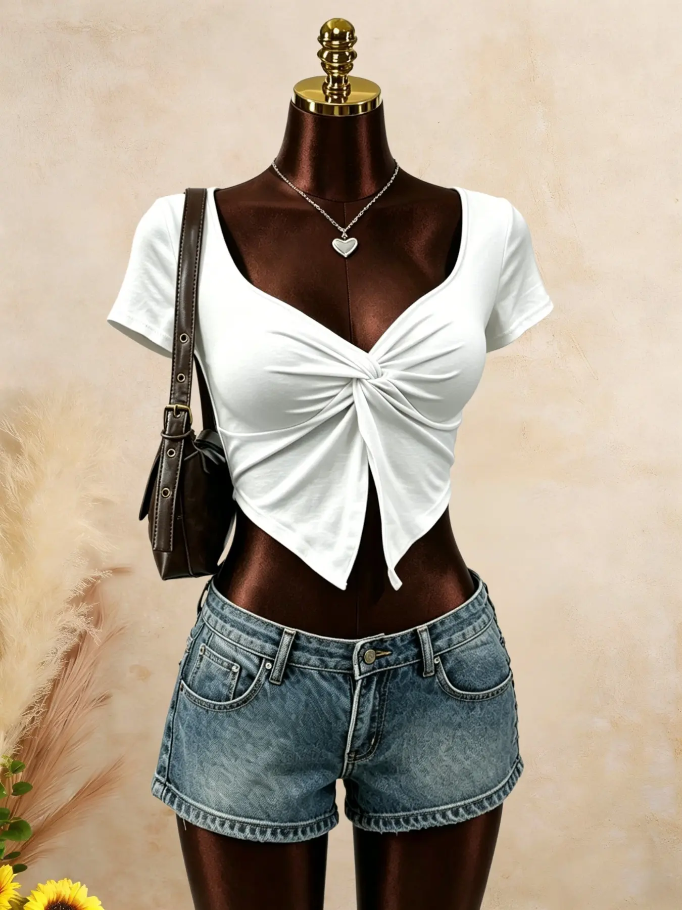 Y2K Style Women's Knot Front Short Top, V Neck Short Sleeve T-Shirt, Summer Casual Slim Fit, Trendy Chic Fashion Apparel, Womenswear, Boho Tie Top