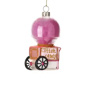 Glass Pink Cotton Candy Cart Ornament