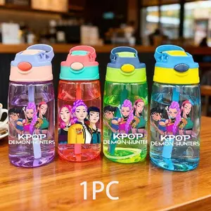 K-Pop Color 480ML Party Water Cup, Large Capacity with Straw, Portable Handle, Non-Leaking, Leakproof, Ideal for Birthdays & Holidays