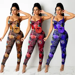 Sexy Suspender Mesh Printed Jumpsuit