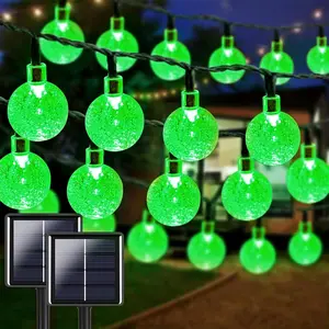 2-Pack 100 LED Green Solar St Patrick's Day Lights Outdoor 64FT Crystal Globe Waterproof String Lights with 8 Modes for Christmas Garden Patio Party Porch