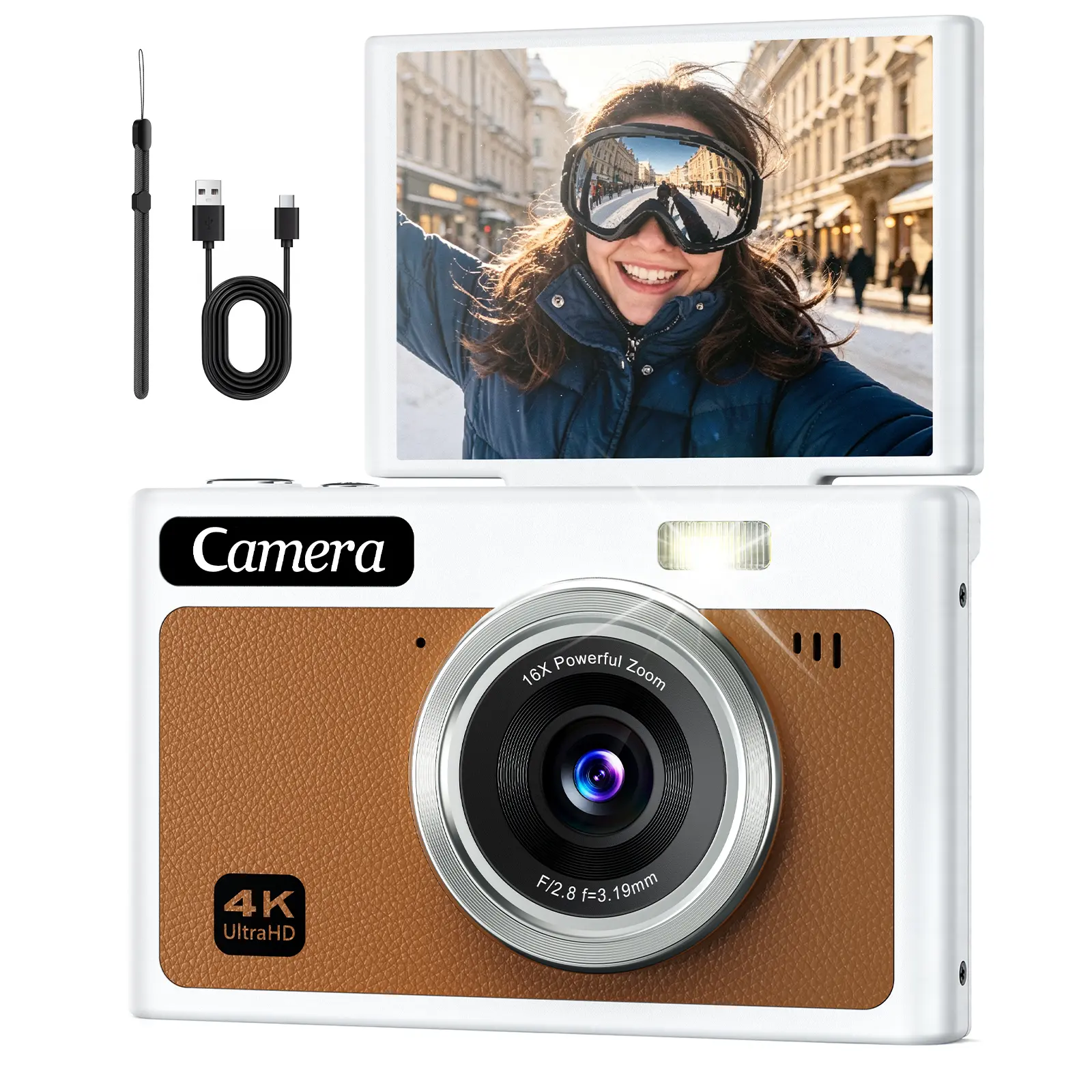 Lumakey DC19 Point & Shoot Digital Camera - 48MP Photo Resolution, 4K Video, 2.8-inch Flip Screen, 16x Digital Zoom, Built-in Flash, Anti-Shake, Rechargeable, Charging Support, Timer, 32GB microSD Card Included