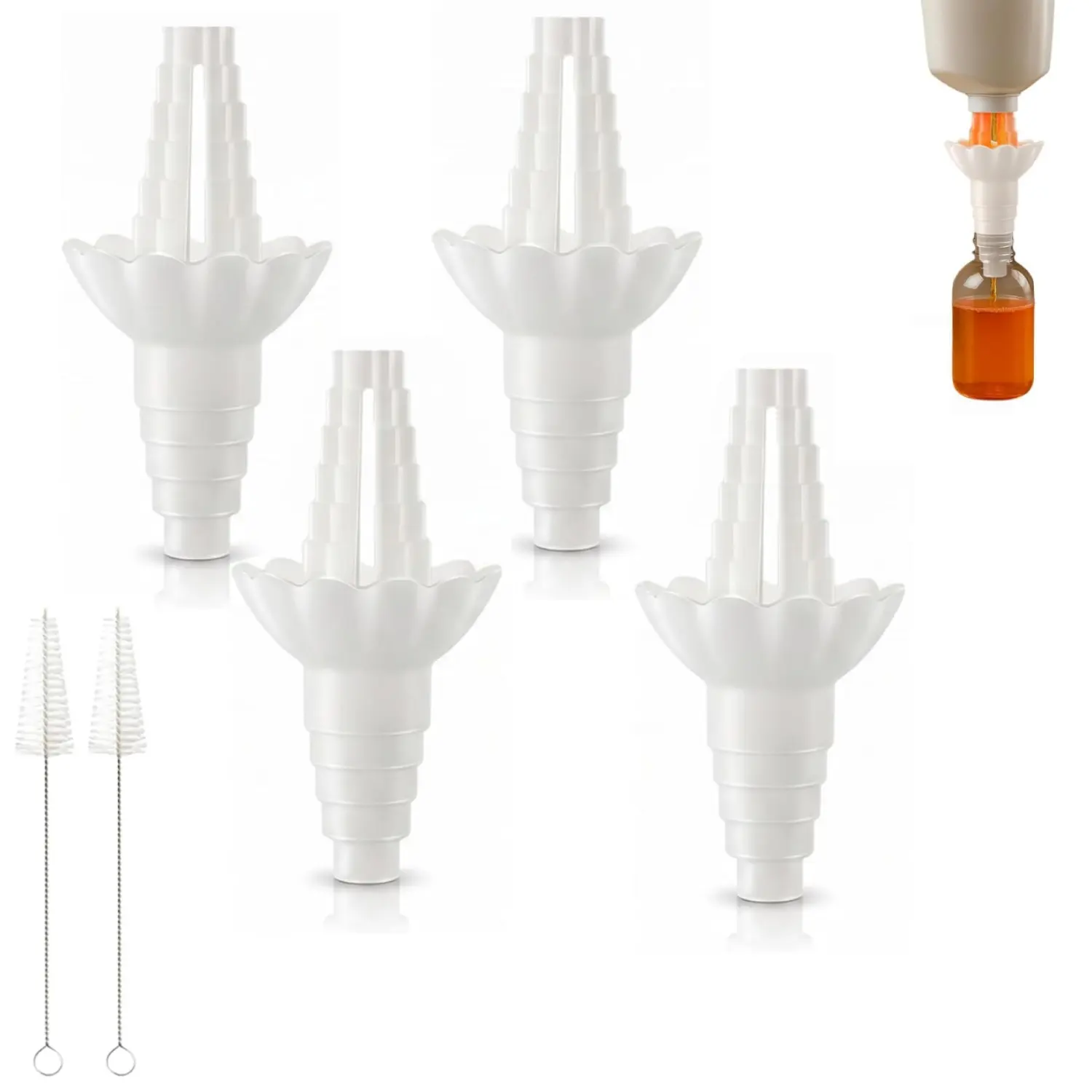 4 Pack Universal Bottle Emptying Kit, Flip It Bottle Emptying Kit, White Bottle Emptying Cap, Reusable Bottle Transfer Funnel, Liquid Transfer Connector For Shampoo, Lotion, Dish Soap, More In Kitchen, Bathroom