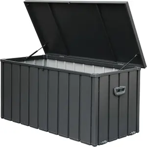 100 to 200 Gallon Outdoor Storage Box Waterproof Design Large Patio Storage Box Ideal for Outdoor Cushions Pillows Gardening Tools with Locking Mechanism Deep Gray Color