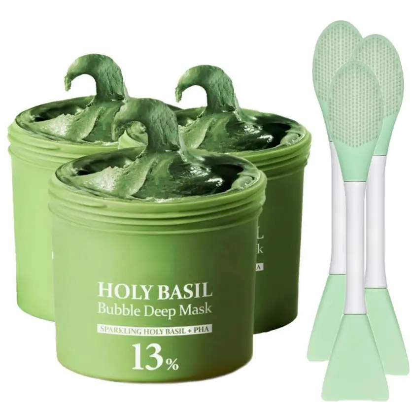 Holy Basil Bubble Deep Mask 13% – Skin Detox Recipe K-Beauty Clay Bubble Mask with Sparkling Holy Basil & PHA, Gently Detoxifies Pores and Removes Blackheads, Korean Wash-Off Pack for Clearer Skin, 90g